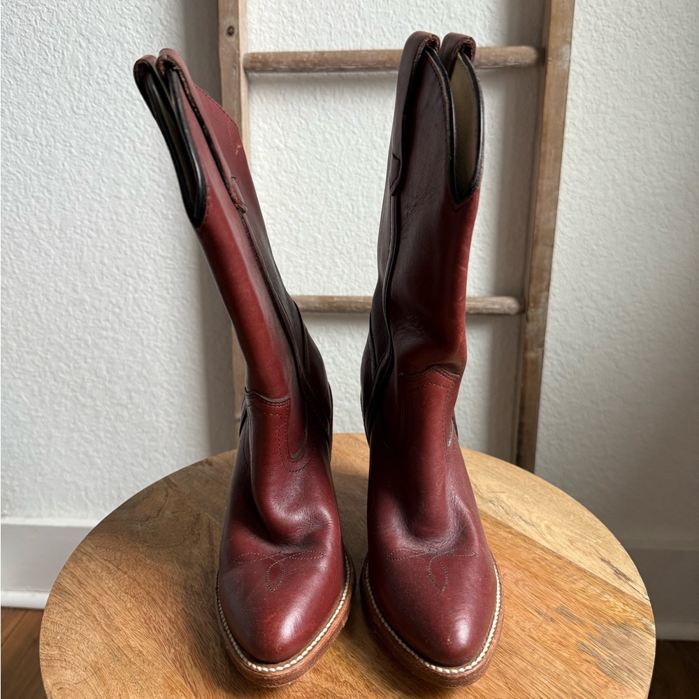 Frye Vintage Mid Calf Cognac Heeled Cowgirl Boots sz: 5B - Picture 3 of 11